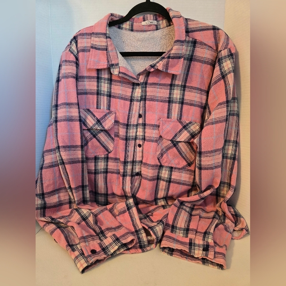 E. Luna Pink Plaid Button-Up Flannel Shirt 3X - Picture 1 of 5